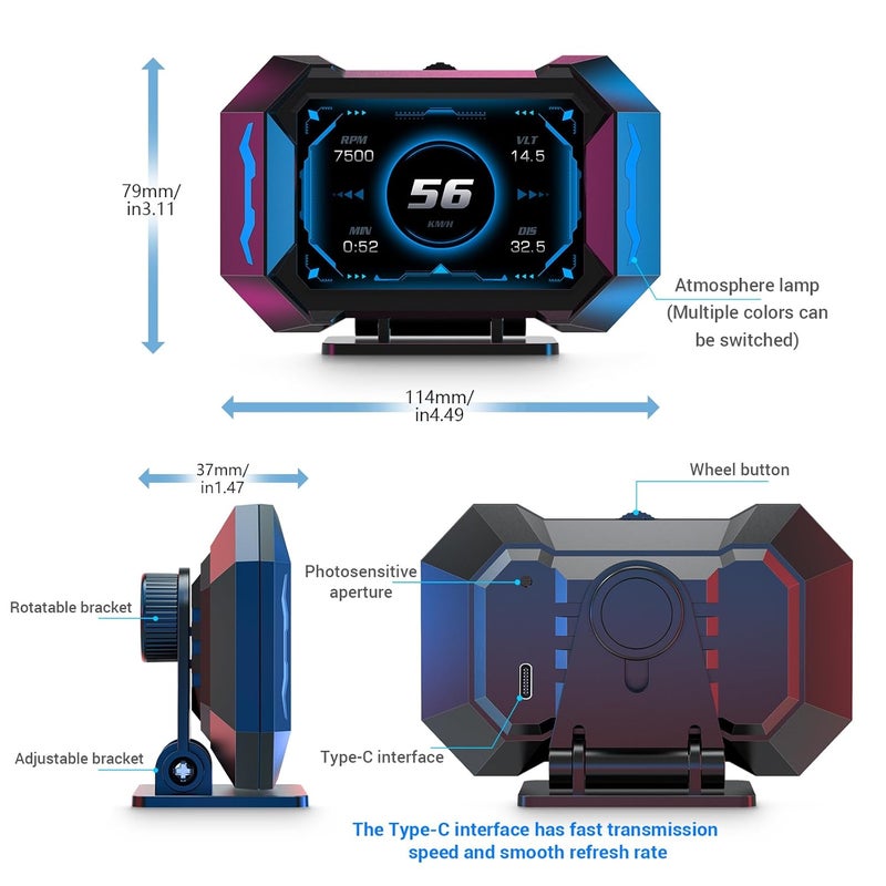 Dyno Racing شاشة عرض رأسية متعددة الوظائف OBD2 لقياس السيارة رقمية - Image 5